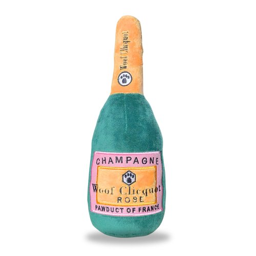 GoodBoy Dog Supply - Woof Clicquot Rosé Champagne Dog Toy for All Breed Sizes - Alcohol Dog Toys - Designer Dog Toy - Rose Wine Bottle Dog Toy - Funny & Cute Dog Toy with Squeaker