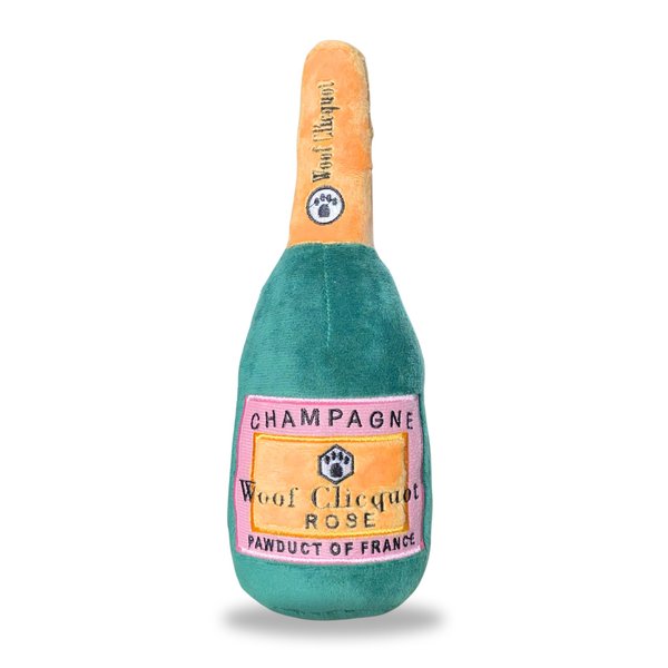 GoodBoy Dog Supply - Woof Clicquot Rosé Champagne Dog Toy for All Breed Sizes - Alcohol Dog Toys - Designer Dog Toy - Rose Wine Bottle Dog Toy - Funny & Cute Dog Toy with Squeaker