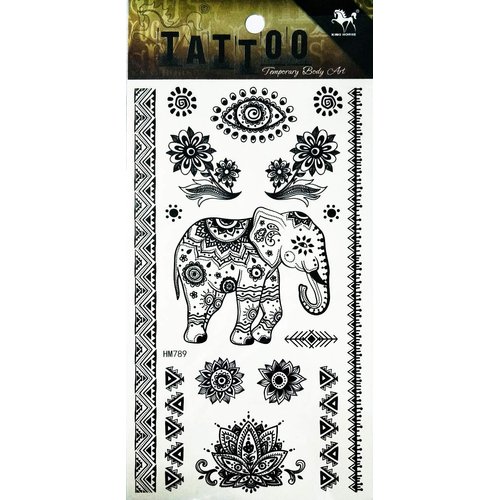 NipitShop 1 Sheet lotus Flowers Elephant Tattoo Stickers 3D Waterproof Body Art Arm Hand Temporary Tatoo