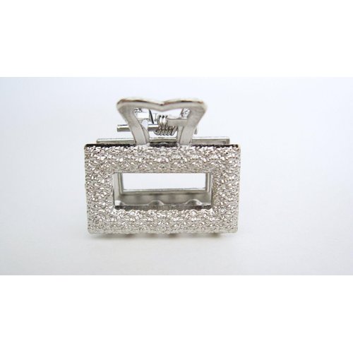 Generic Tiny small textured silver tone rectangle metal hair claw clip
