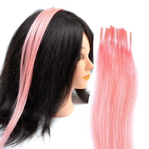 Vieuinaux Rainbow Highlights Hair Extensions, 10 Strands/lot Colored I Tip Human Hair Extension For Women Girls Gift Cosplay Dress Up Party Feather Hair Extensions With Micro Beads And Pulling Needle And Pliers (16INCH, Light Pink)
