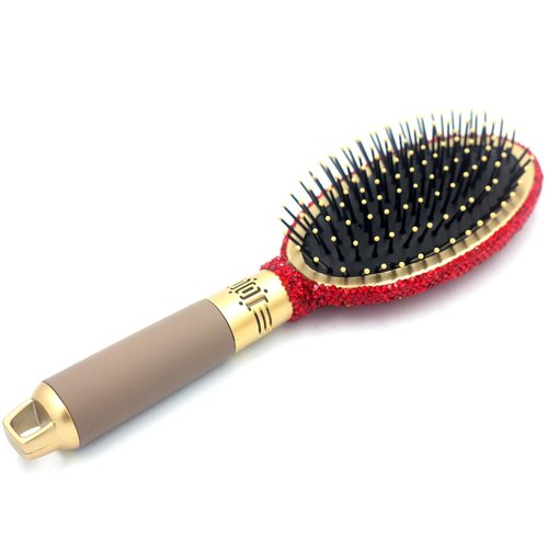 Bestbling Hair Brush - Detangle Hair and Comb, Massage Cushion, Anti-static, Smooth and Sleek Hair, Luxury Rhinestone Design Suitable for Women (Round red)