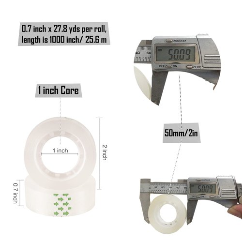 12 Pack Transparent Tape Clear Tape Refills Rolls Each Roll 3/4 x 1000 Inches, 1 inch Core, for Office, Home, School