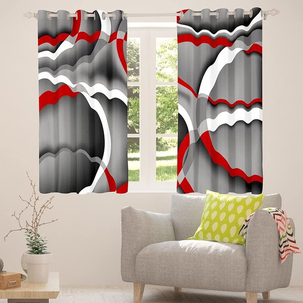 Circle Geometric Curtains,Gray Black Red Swirls Window Curtains for Boys Girls Teens,Abstract Stripes Window Treatment Home Decor,Retro Style Darkening Drapes for Living Room Bedroom 38W*45L inch