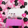 Ouddy Party Pink Mouse Balloon Garland Arch Kit for Cartoon Mouse Theme Birthday Party Decorations Girl Kids, Pink Black Rose Red Bow Foil Balloons Banners for Mouse Baby Shower Party Supplies