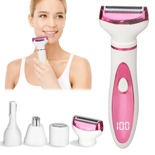 Beanify Wet & Dry Electric Razor for Women Men,4 in 1 Rechargeable Led Display Electric Shaver and Facial Hair Remover,Painless Ladies Body Razors for Nose Face Body Leg Bikini Arm Hair (Pink)
