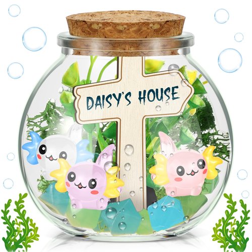 HyDren DIY Glass Bottle Axolotl Craft Kit Include Luminous Resin Axolotl, Luminous Resin Stone, Wood Sign, Moss, Resinous Aquatic Axolotl Toy Figure Birthday Gifts