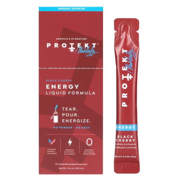 PROTEKT Zero Sugar Energy Drinks - Keto Energy Drink Natural Mix, Liquid Vitamin B Drink, Organic Caffeine Drinks, Energy Drink Zero Sugar - Black Cherry Energy Packets by Mark Healey, Pack of 10