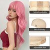 Anbacemi 28inch Pink Wig with Bangs Long Wavy Pink Wigs for Women Curly Synthetic Wig Heat Resistant Cosplay Wigs Colorful Wigs for Daily Party Use