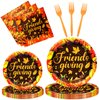 96 Pieces Friendsgiving Tableware Set Party Supplies - Fall Thanksgiving Pattern Disposable Dinnerware with Paper Plates, Napkins, Forks for Autumn Harvest, and Friendsgiving Dinner BBQ Picnic Favors