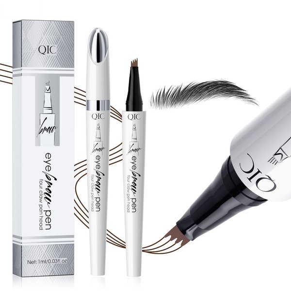 Upgraded Microblading Eyebrow Pen, 4-Fork-Tip Magical Eyebrow Pencil, 3D Natural Hair-Like Brows Makeup, Waterproof & Long-Lasting for All Day, Christmas Gift for Mom Wife or Girlfriend, Black