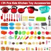 FunMission 134 Pcs Toy Kitchen Accessories, Pretend Cooking Toys with BBQ Grill, Pressure Cooker, Kettle, Pots, Pans, Kitchen Playset for Cutting Play Food, Christmas Birthday Present for Boys Girls