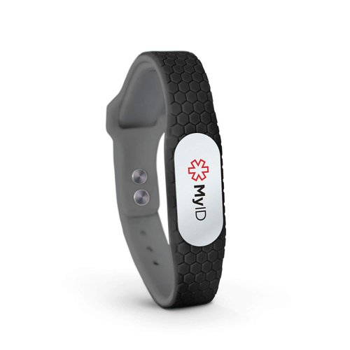 MyID Hive Medical ID Bracelet for Diabetes Epilepsy Autism and More - Silver Pod (M/L, Black)