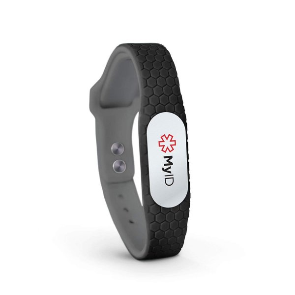 MyID Hive Medical ID Bracelet for Diabetes Epilepsy Autism and More - Silver Pod (M/L, Black)