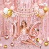 Amandir Sweet 16 Party Decorations, 16th Birthday Decorations for Girls Rose Gold Pink Foil Number Balloons Table Cloth Crown Sash Fringe Curtains Happy Birthday Banner Butterfly Party Supplies
