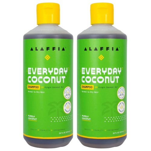 Alaffia Hair Care, Everyday Coconut Shampoo, Gentle & Hydrating Daily Cleansing, Wavy & Curly Hair Products, Vitamin E, Virgin Coconut Oil, Ginger Extract, 2 Pack - 16 Fl Oz Ea