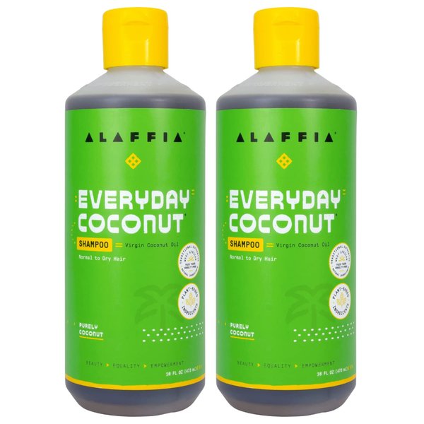 Alaffia Hair Care, Everyday Coconut Shampoo, Gentle & Hydrating Daily Cleansing, Wavy & Curly Hair Products, Vitamin E, Virgin Coconut Oil, Ginger Extract, 2 Pack - 16 Fl Oz Ea