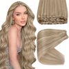 Sunny Human Hair Weft Highlights Hair Extensions Real Human Hair Sew in Blonde Highlight Weft Hair Extensions Human Hair Dark Ash Blonde Highlighted Golden Blonde Sew in Human Hair Bundle 70g 14inch