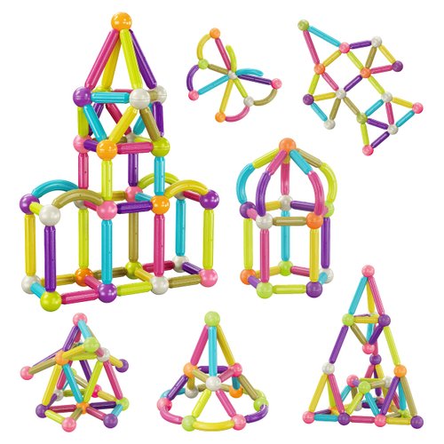 PicassoTiles Magnetic Building Stick Block Construction Set with Storage Bin Colorful 3D STEM Toy Blocks Bar Balls & Rods Montessori Educational for All Ages Puzzle Toy for Boys & Girls PTX50