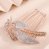 Chargances Dainty Crystal Feather Hair Comb Sparkly Rhinestone Inlaid Flower Hair Side Comb Long Teeth Hair Combs Wedding Bridal Hair Accessories for Women (Champagne)