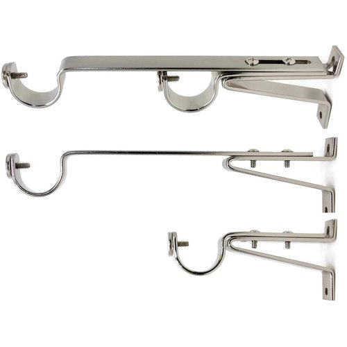 Urbanest Long Double Drapery Curtain Window Rod Bracket Holder, Up to 1.25" Rod - Brushed/Stainless Steel, 2 Pieces