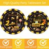 92 Pcs Construction 2nd Birthday Party Supplies Dump Truck Theme Two Tableware Includes Hanging Swirl, Balloons, Plates, Table Cloth for Boys Construction Two Years Old Bday Party Decorations Favors