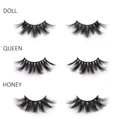 SY SHUYING 25mm Mink Lashes 3D Real Mink Eyelashes Fluffy Dramatic False Eyelashes 6D Wispy Long Thick Handmade Luxury Volume Strip Eye Lashes (3 Pairs, Doll Honey Queen)