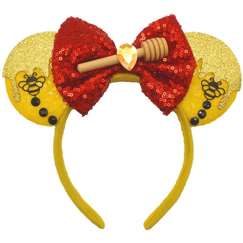 ZHENNAN Headbands, Honey Stick Pooh Bear Bows Ears, Mouse Ear Headbands for Women and Men, Cartoon Themed Events Birthday Party Decorations Hair Accessories, Unisex, 1 Count
