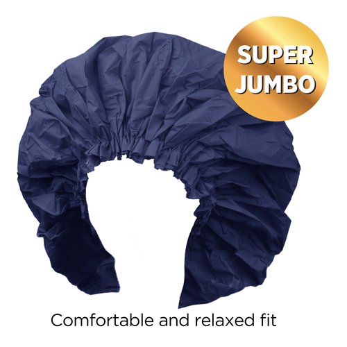 Donna Super Jumbo Shower Cap Waterproof Material 1pc for Women or Men Shower Cap for Roller Sets, Afros, Twist, Silk Wraps and More Reusable (NAVY COLOR)