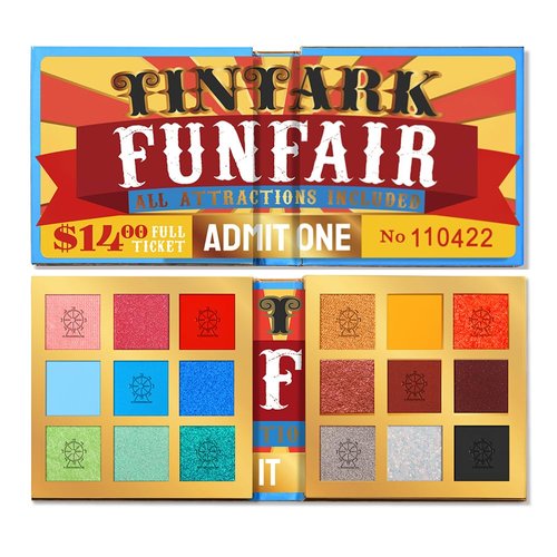 Tintark 18 Color Funfair Eyeshadow Palette, Carnival Party Eyeshadows, Gold Slivery Black White Yellow Orange Brown Bronzer Red Blue Purple Green Eye Shadow Palettes, Glitter Matte Shimmer