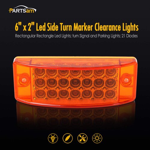 Partsam 2pcs 6" Rectangle Amber 21LED Marker Light Turn Signal 6x2 Rectangular Clearance Lights for Trailer Truck RV Camper Motorhome Golf Cart