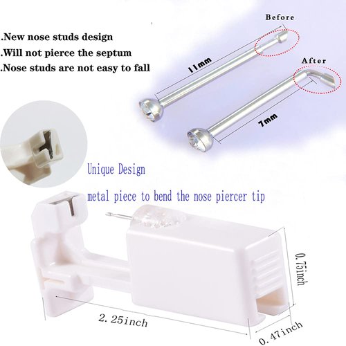 AM RONG MAGIC Upgraded Version Self Nose Piercing Gun Self Nose Piercing Gun Kit Safety Nose Piercing Gun Kit Tool (Silver—White Crystal)