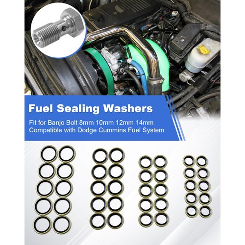 Fuel Sealing Washers Seal Washer Fit for Banjo Bolt 8mm 10mm 12mm 14mm, Fit for Dodge Cummins Fuel System, Replace 3963983 3963988 3918188 4934278 40PCS