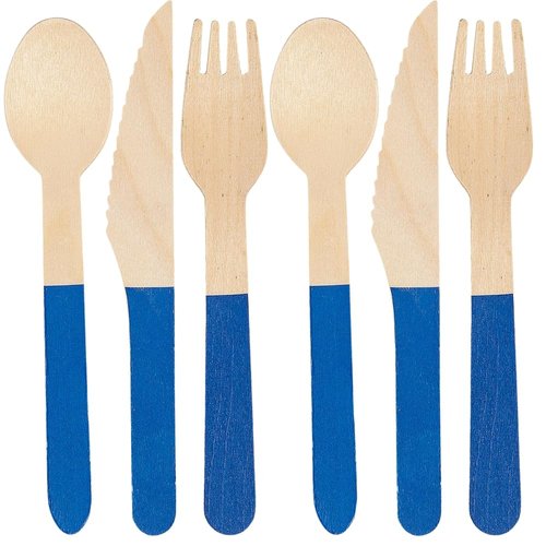 WOOD CUTLERY SET BLUE - Party Supplies - 24 Pieces