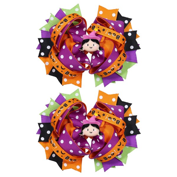 2pcs Halloween Ribbon Hair Bow Clips for Girls 4.3in Halloween Witch Costume Hairbow Barrette Alligator Hairpins Teens Toddler Kids outfit Dress up Party Decor Accessories