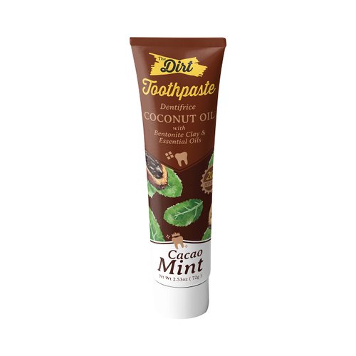 THE DIRT Coconut Oil Toothpaste - Fluoride & Gluten Free - Natural Oral Care for a Refreshing Smile - Cacao Mint Flavor (72g: 10 Weeks Supply)
