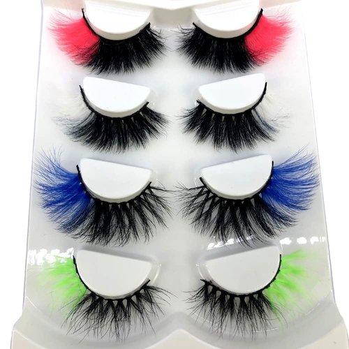 AMSDCN Mink Lashes Wholesale 7/4 pairs 3D Colored Eyelashes Luxury Dramatic Colorful false lashes (03-MIX)