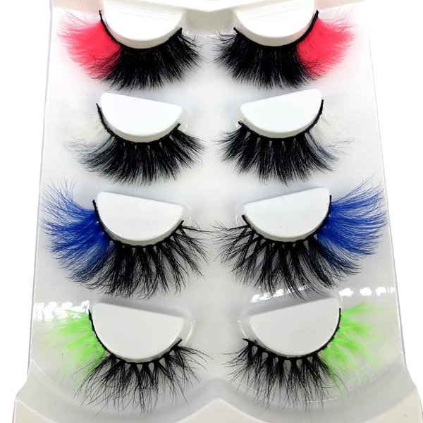 AMSDCN Mink Lashes Wholesale 7/4 pairs 3D Colored Eyelashes Luxury Dramatic Colorful false lashes (03-MIX)