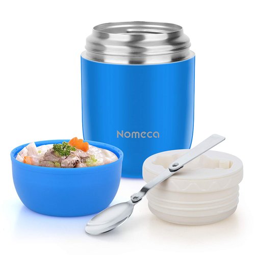 Insulated Lunch Container Hot Food Jar - Nomeca 16Oz Thermos for Hot Food Stainless Vacuum Thermal Bento Lunch Box Soup Containers Wide Mouth with Spoon for Kids Adult Boys School Office Outdoor, Blue