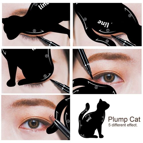 2 in 1 Cat Shape Eyeliner Template Stencil Smoky Eyeshadow Applicators Eyeliner Plate Matte PVC Material Professional Multifunction Black Cat Shape Eye liner & Eye Shadow Guide Template　 (1pack)