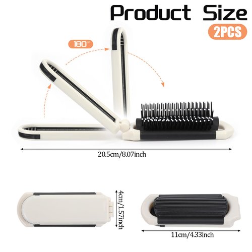3 Pcs Folding Travel Hair Brush Foldable Mini Compact Hair Brush with Mirror For Women Collapsable Travel Size Massage Comb Travel Brushes For Hair Small Hairbrush Mini Brush For Purse Trip Gym Cream