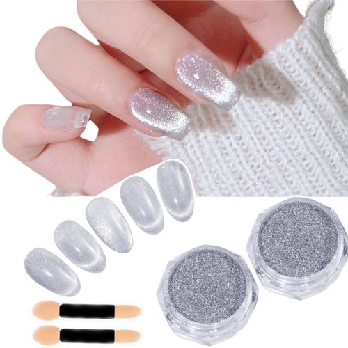 CHARMING MAY Cat Eye Chrome Nail Powder Chameleon Mirror Magnetic Chameleon Metallic Nail Art Gli...