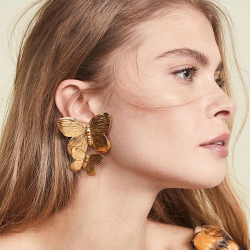 YienDoo Boho Big Butterfly Drop Earrings Vintage Gold Double Butterfly Dangle Earrings Statement Animal Butterfly Earrings Prom Butterfly Earrings Jewelry for Women