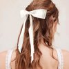 Atoden Hair Bows 4Pcs Silky Satin Hair Ribbons Cute Coquette Bows Black Beige White Oversized Long Tail Bow Hair Barrettes Metal Clips Bowknot Hair Accessories for Women Teen Girl Gifts Trendy Stuff