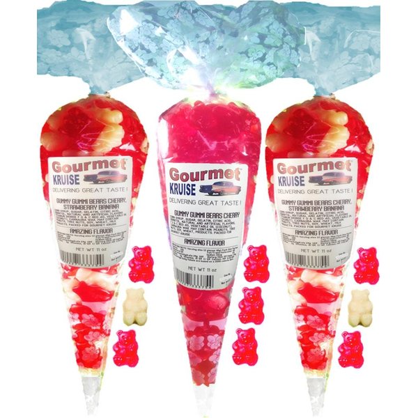 Red White Gummy Bears (2) Wild Cherry Strawberry Banana (1) Red Wild Cherry Gummi (NET WT 33 OZ) Gourmet Kruise Signature Gift Bags