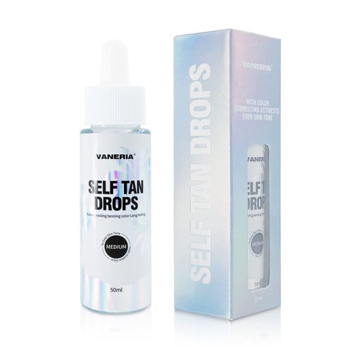 VANERIA Self Tan Drops, Face and Body Sunless Tanning Drops Mitt Applicator, Medium Brown Self Tan Drops, Vegan and Cruelty Free. 50ml