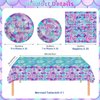 76 Pcs Mermaid Birthday Decorations - Mermaid Party Supplies Set Includes Plates, Napkins and Tablecloth, Mermaid Themed Birthday Tableware for Kids Girls Baby Shower Ocean Party Decorations,Serves 25