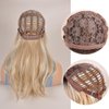 Vieuinaux Blonde with Dark Roots ombre Wigs With Bangs,Long Wavy Straight Blonde Wigs for Women Heat Resistant Synthetic Wigs For Daily (Ombre Blonde Wave)