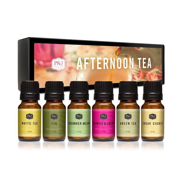 P&J Trading Fragrance Oil Afternoon Tea Set | Fig, White Tea, Green Tea, Sugar Cookies, Cucumber Melon, and Berries & Cream Candle Scents for Candle Making, Freshie Scents, Soap Making Supplies