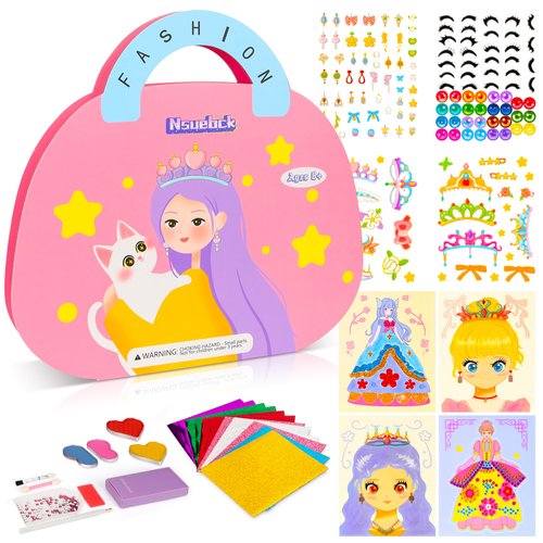 Nsuebck Paper Crafts for Girls 8-12, 4 in 1 Foil Art & Diamond Art Kit for Kids, Princess Dress-up & Make-up Toys Book, Birthday Party Gifts for Kids Ages 8 9 13